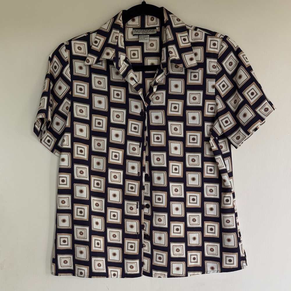 Vintage Floral and Square Pattern Shirt